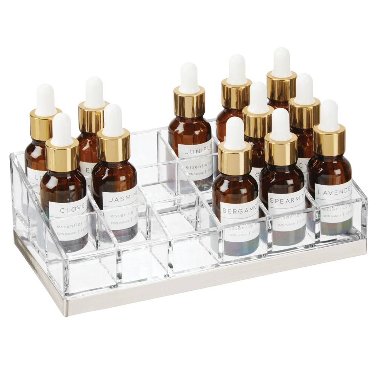 mDesign Essential Oil Organizer Storage Center, 18 Sections - Clear/Brushed